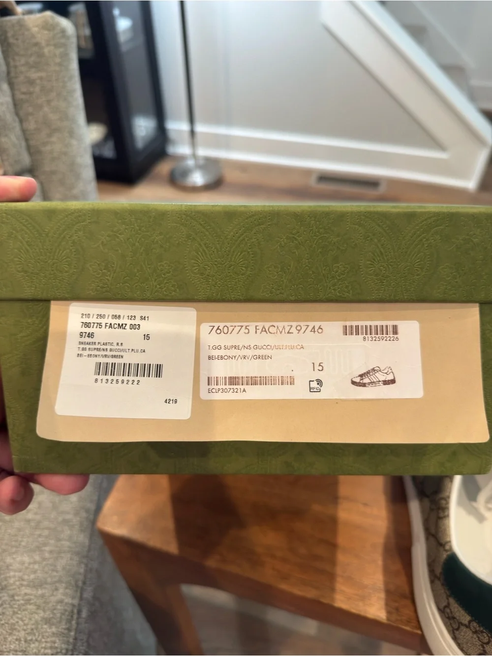 Gucci Beige GG Supreme Ace Sneakers with Green and Red Web